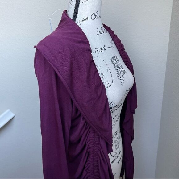 LA made Burgundy/ Plum Colored Duster Cardigan with Ruffles Size S - Picture 3 of 14